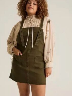 torrid Olive Green Denim Pinafore Festi Dress Size 2